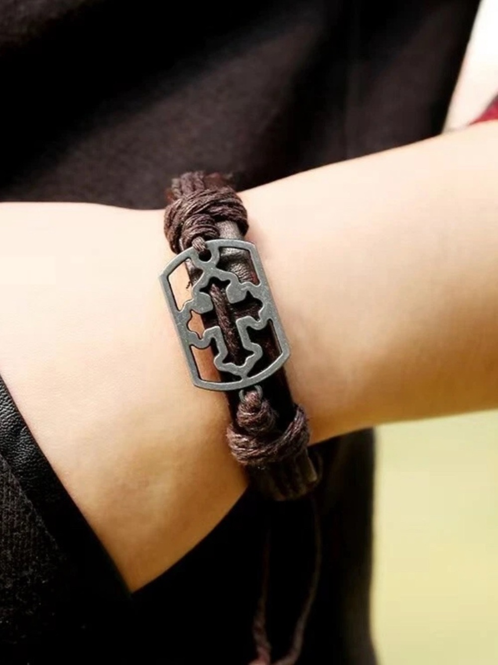 Cross Pendant Brown Leather Bracelet Wristband Bangle Catholic Jewelry Gift